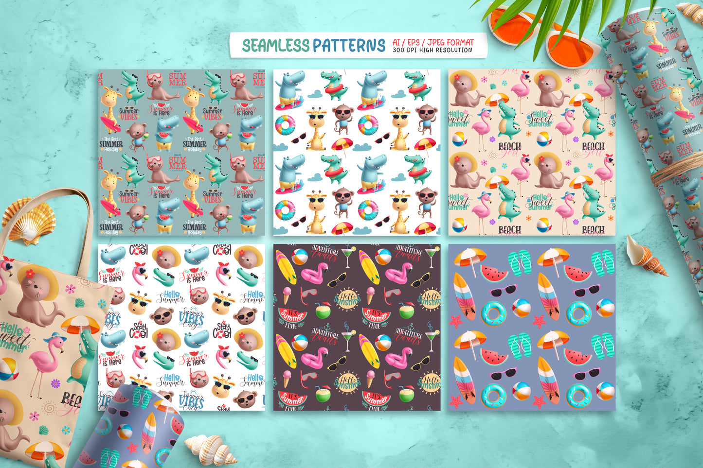 Summer Beach Animals Illustration Bundle