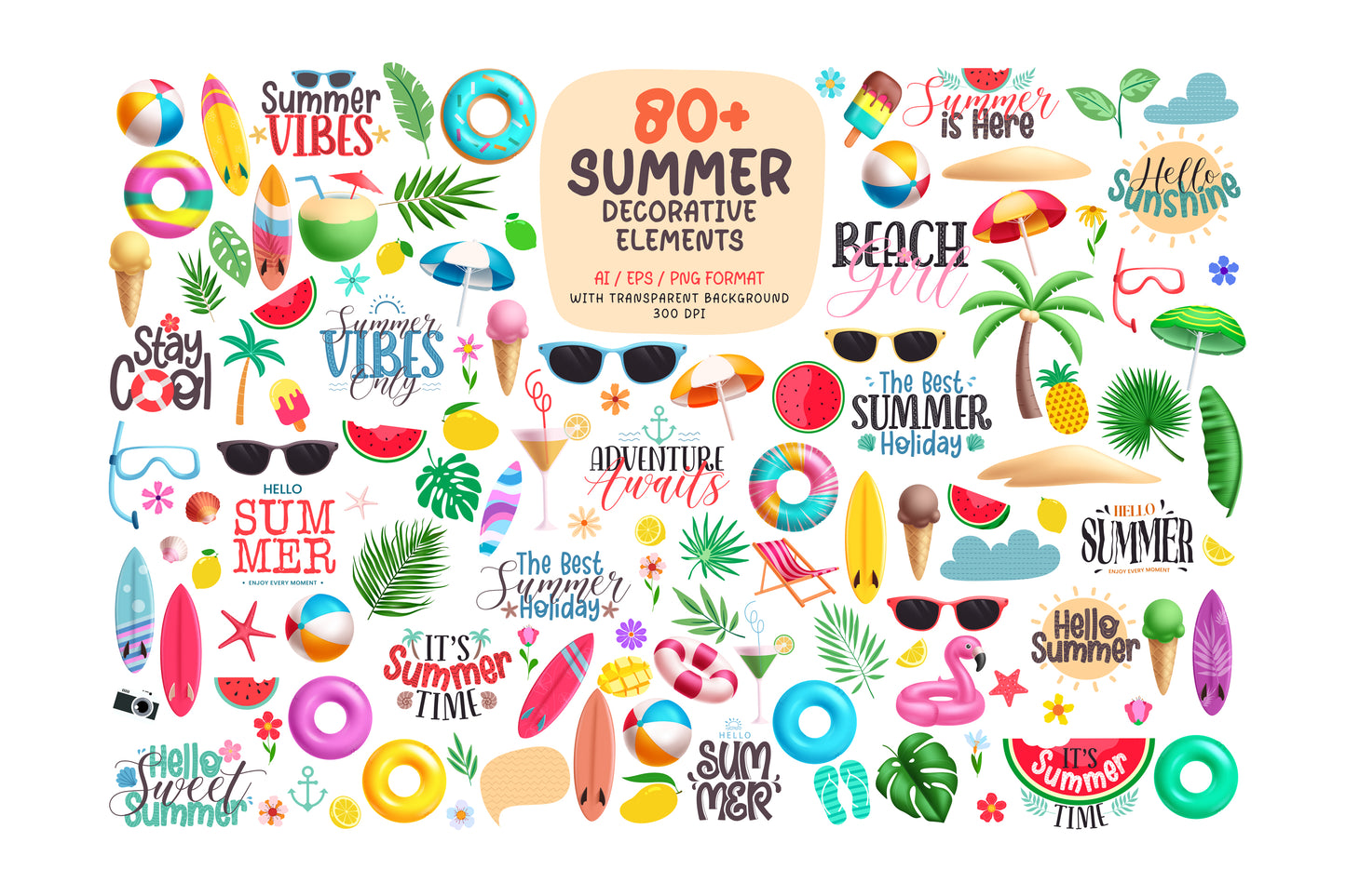 Summer Beach Animals Illustration Bundle