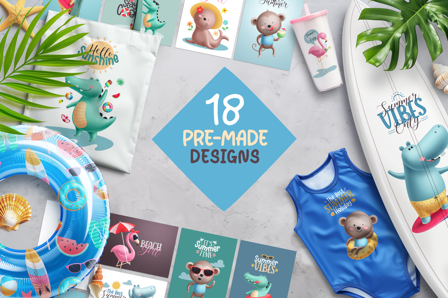 Summer Beach Animals Illustration Bundle