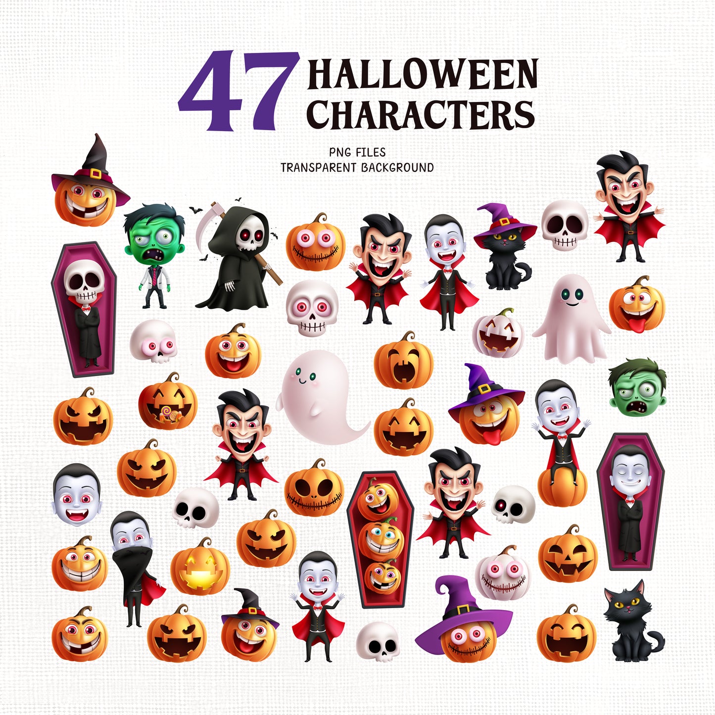 Halloween Clipart Characters PNG Bundle