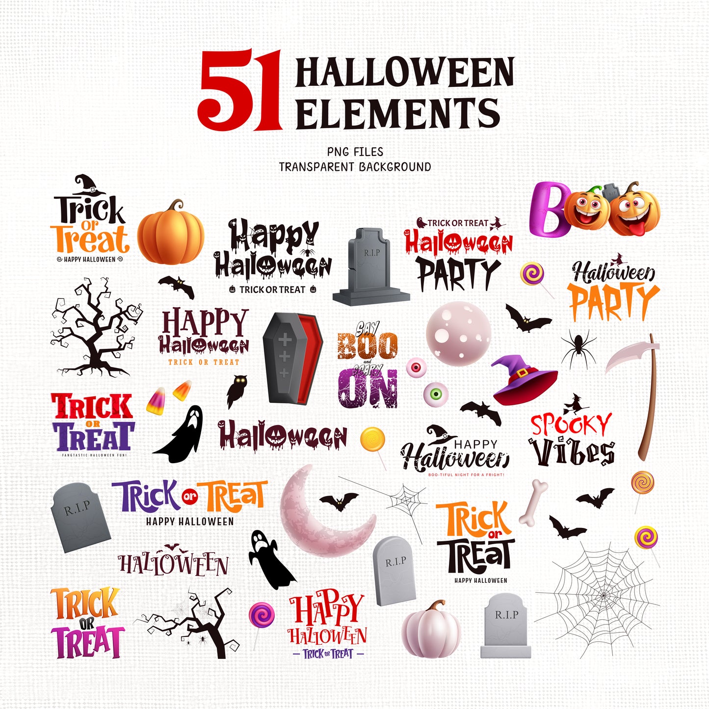 Halloween Clipart Characters PNG Bundle