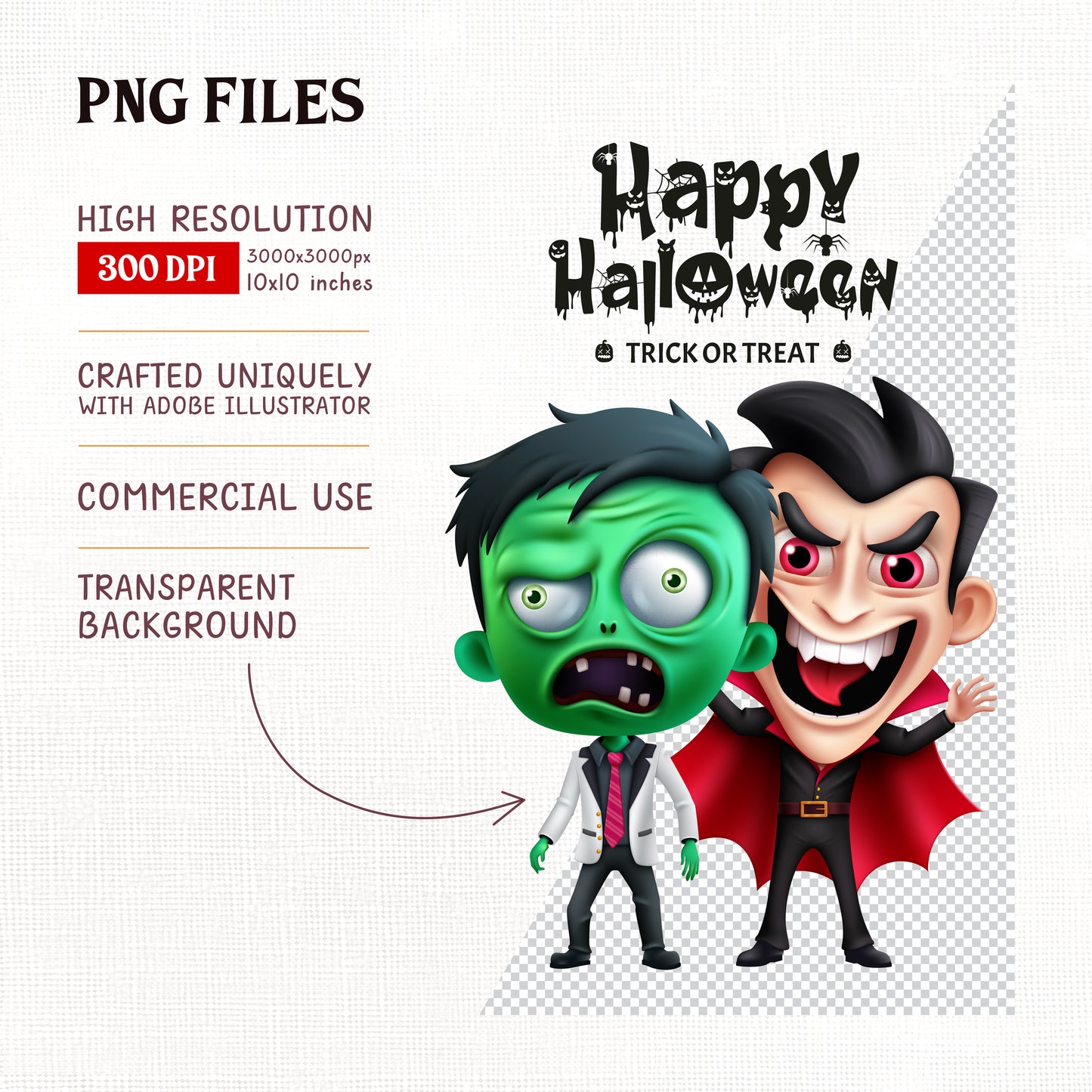 Halloween Clipart Characters PNG Bundle