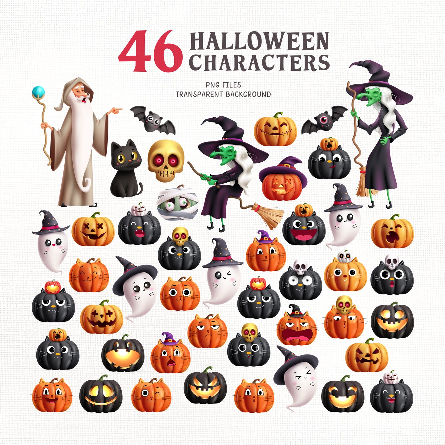 Halloween Pumpkin Clipart PNG Bundle with Halloween Characters