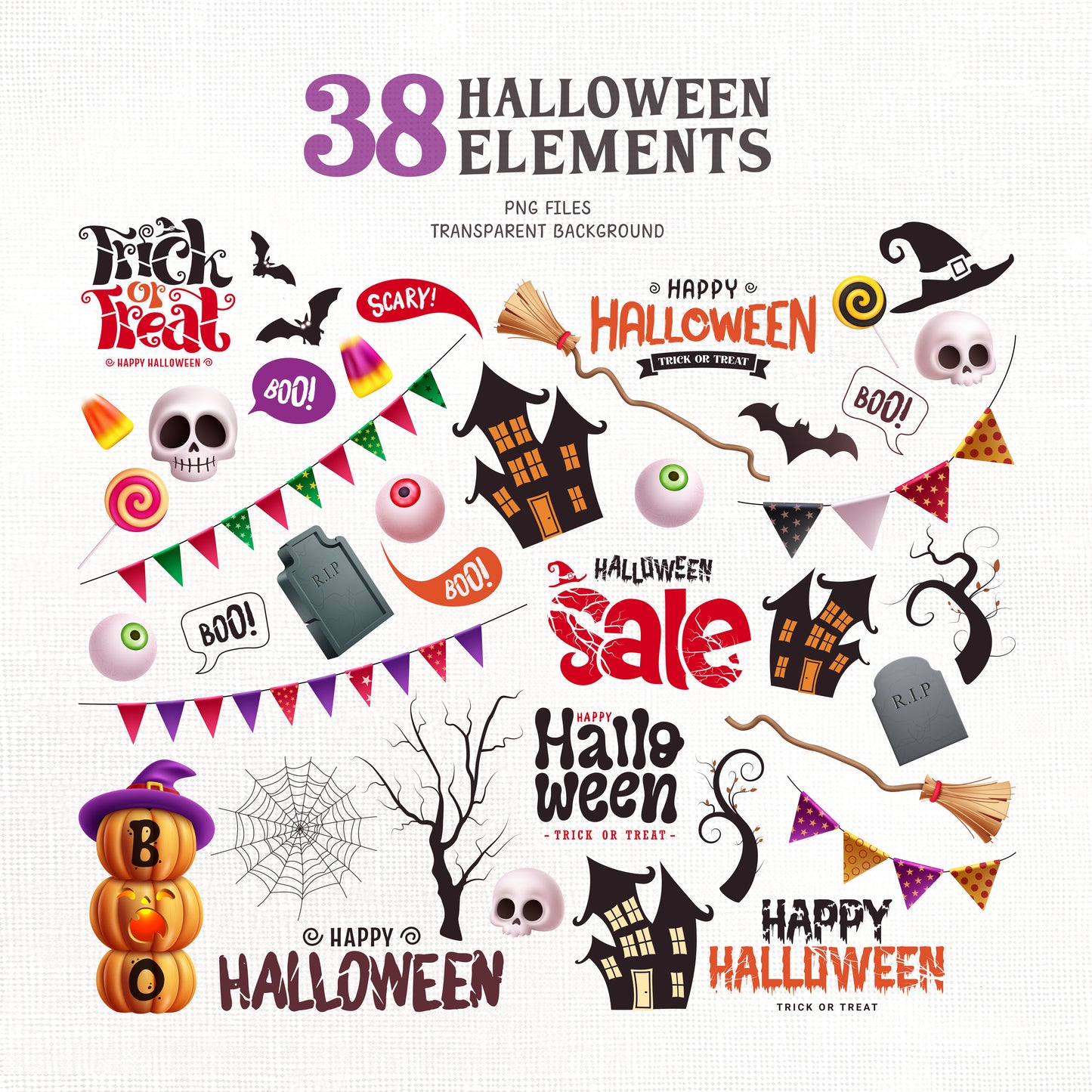 Halloween Pumpkin Clipart PNG Bundle with Halloween Characters
