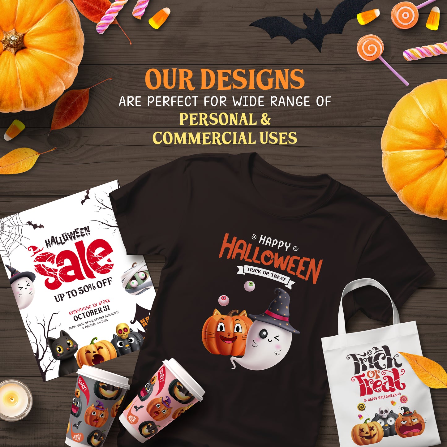 Halloween Pumpkin Clipart PNG Bundle with Halloween Characters