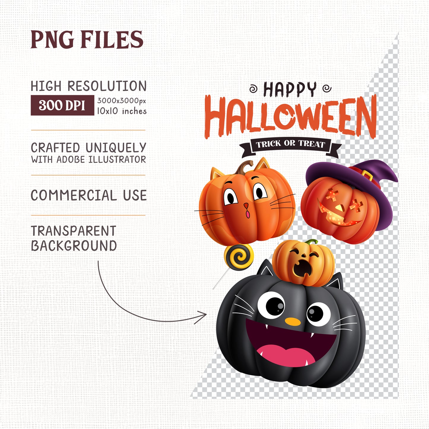 Halloween Pumpkin Clipart PNG Bundle with Halloween Characters