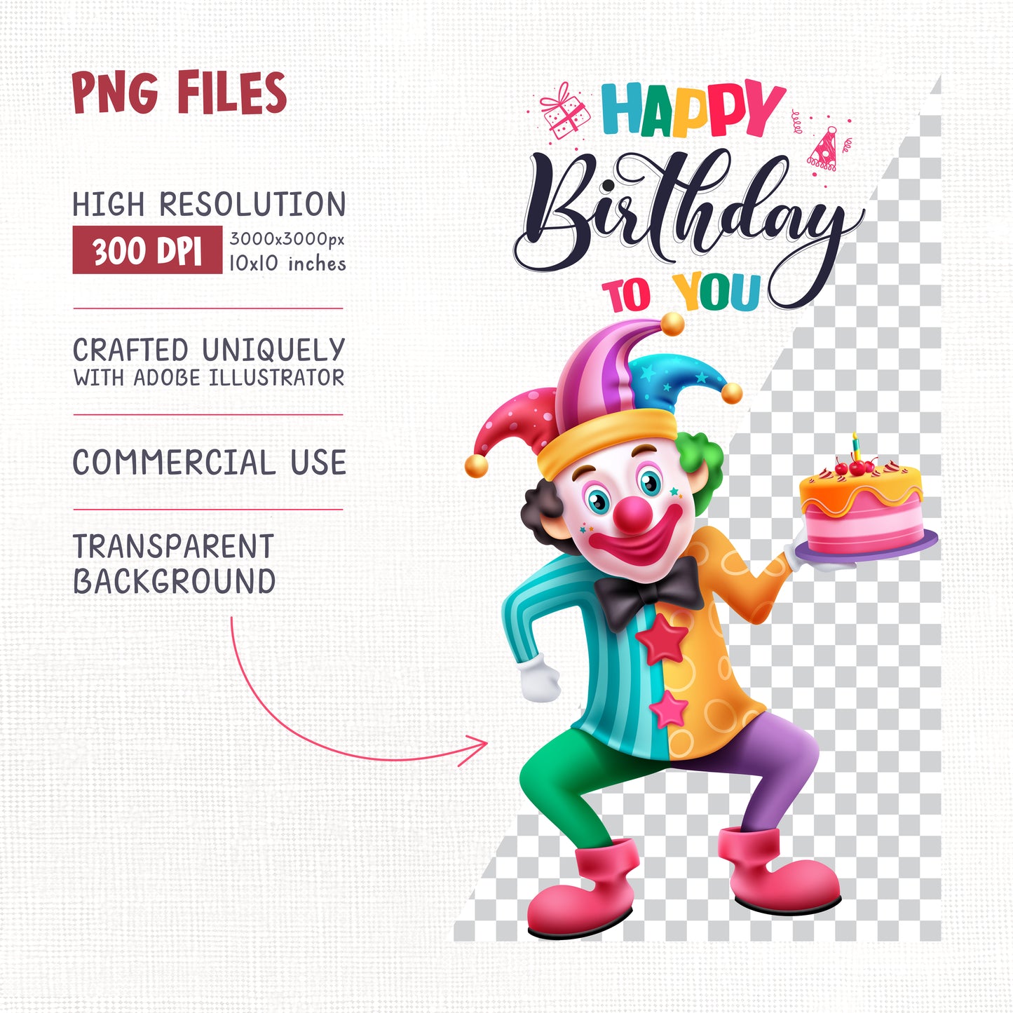 Birthday Clown Clipart PNG Bundle with Party Clown and Decors.