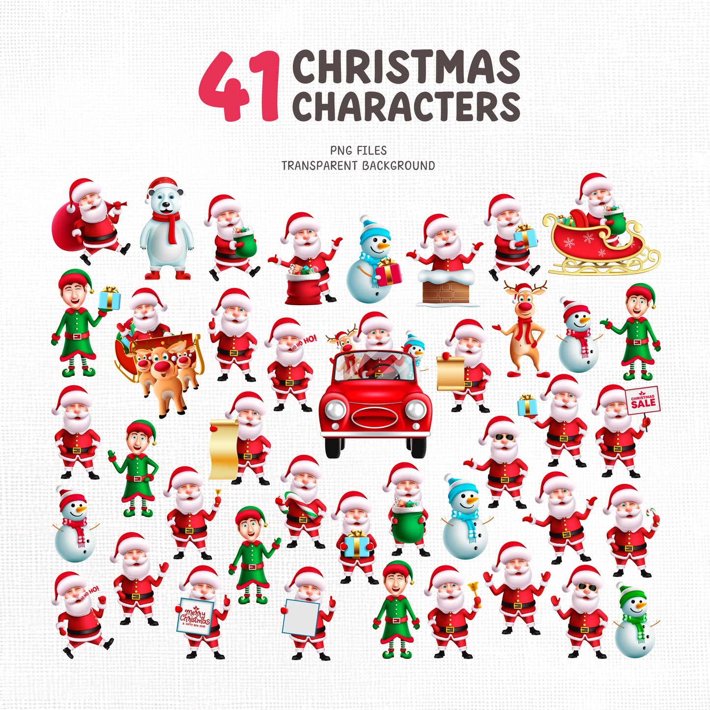 Cute Christmas PNG Clipart with Santa Claus Characters