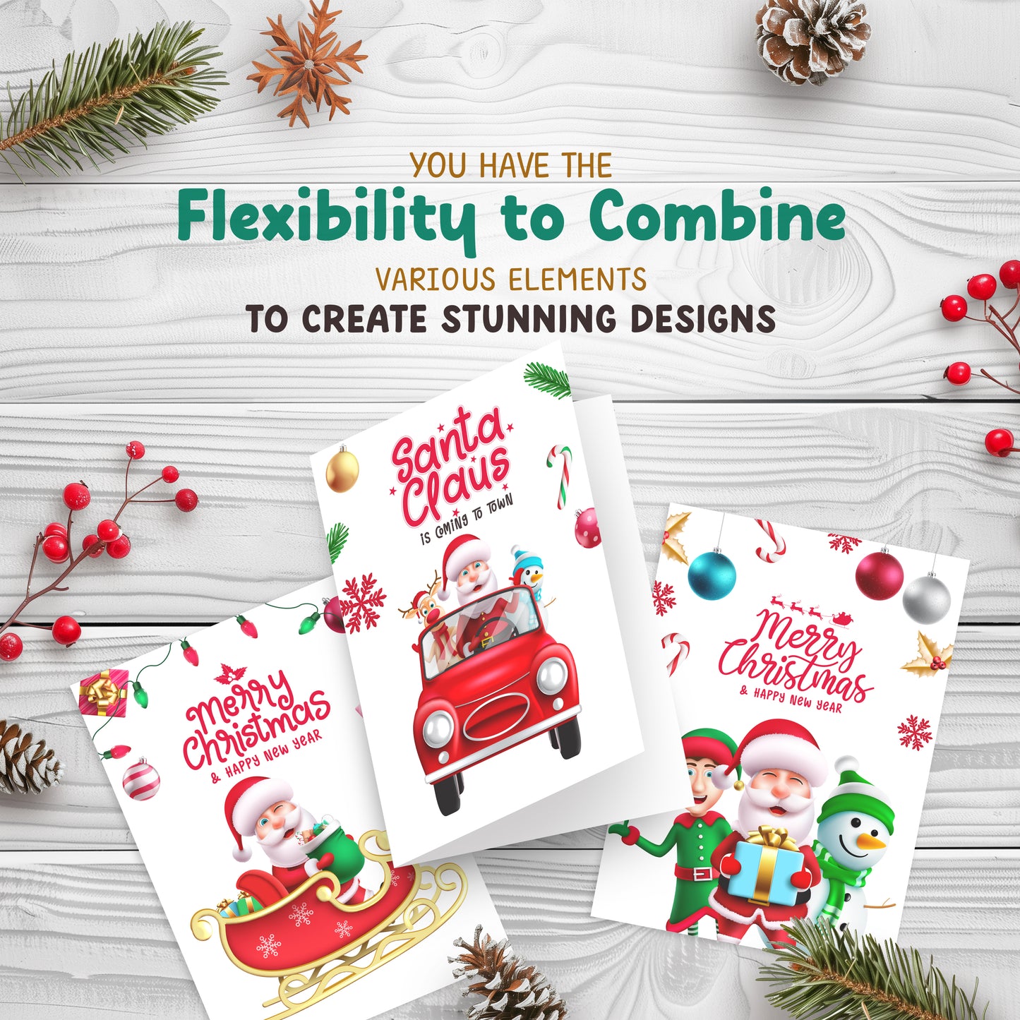 Cute Christmas PNG Clipart with Santa Claus Characters