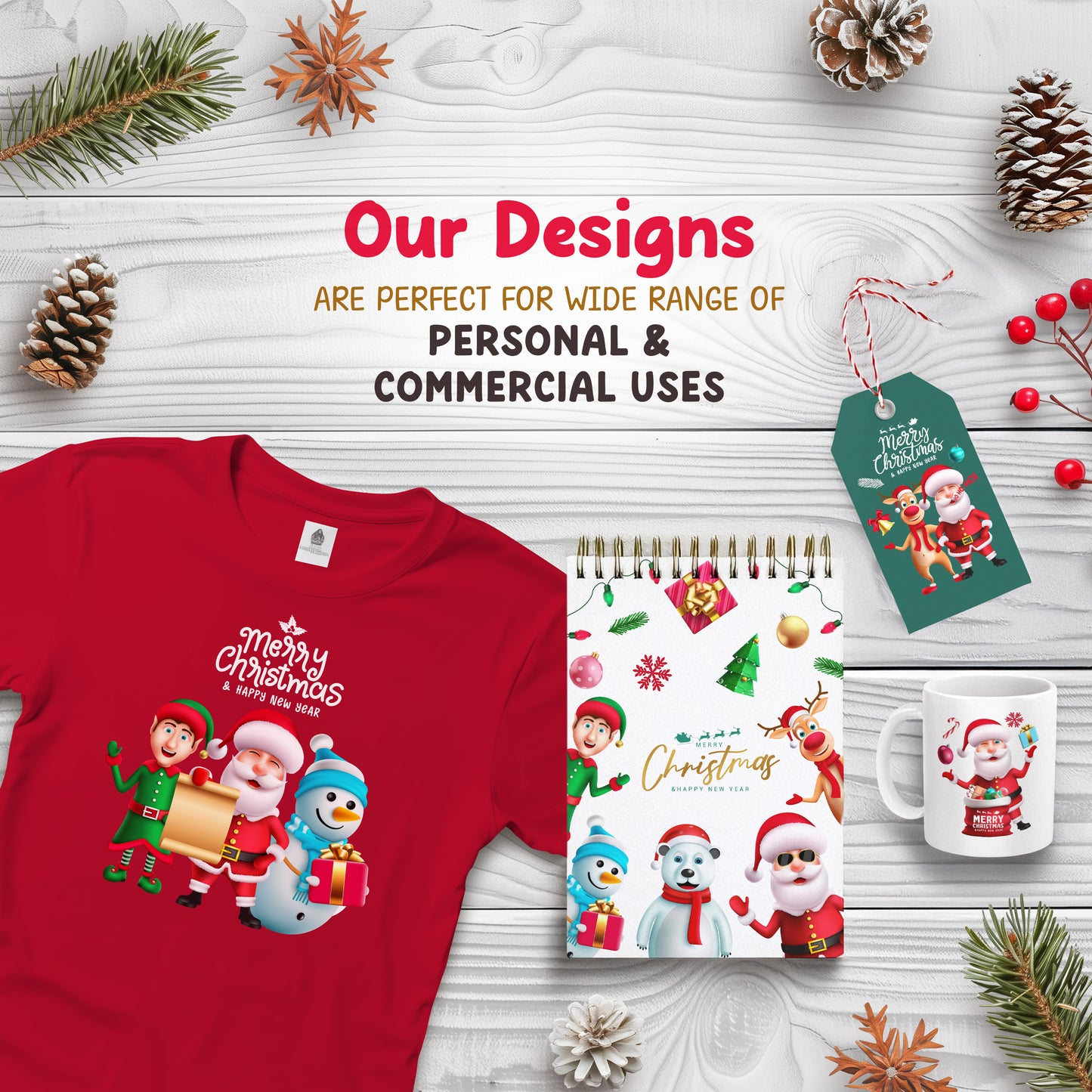 Cute Christmas PNG Clipart with Santa Claus Characters