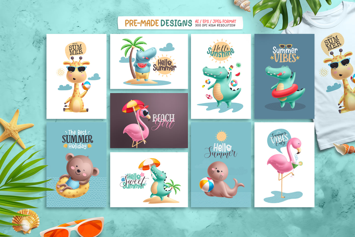 Summer Beach Animals Illustration Bundle