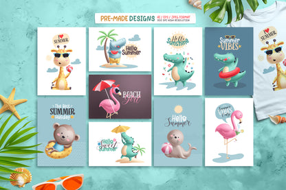 Summer Beach Animals Illustration Bundle