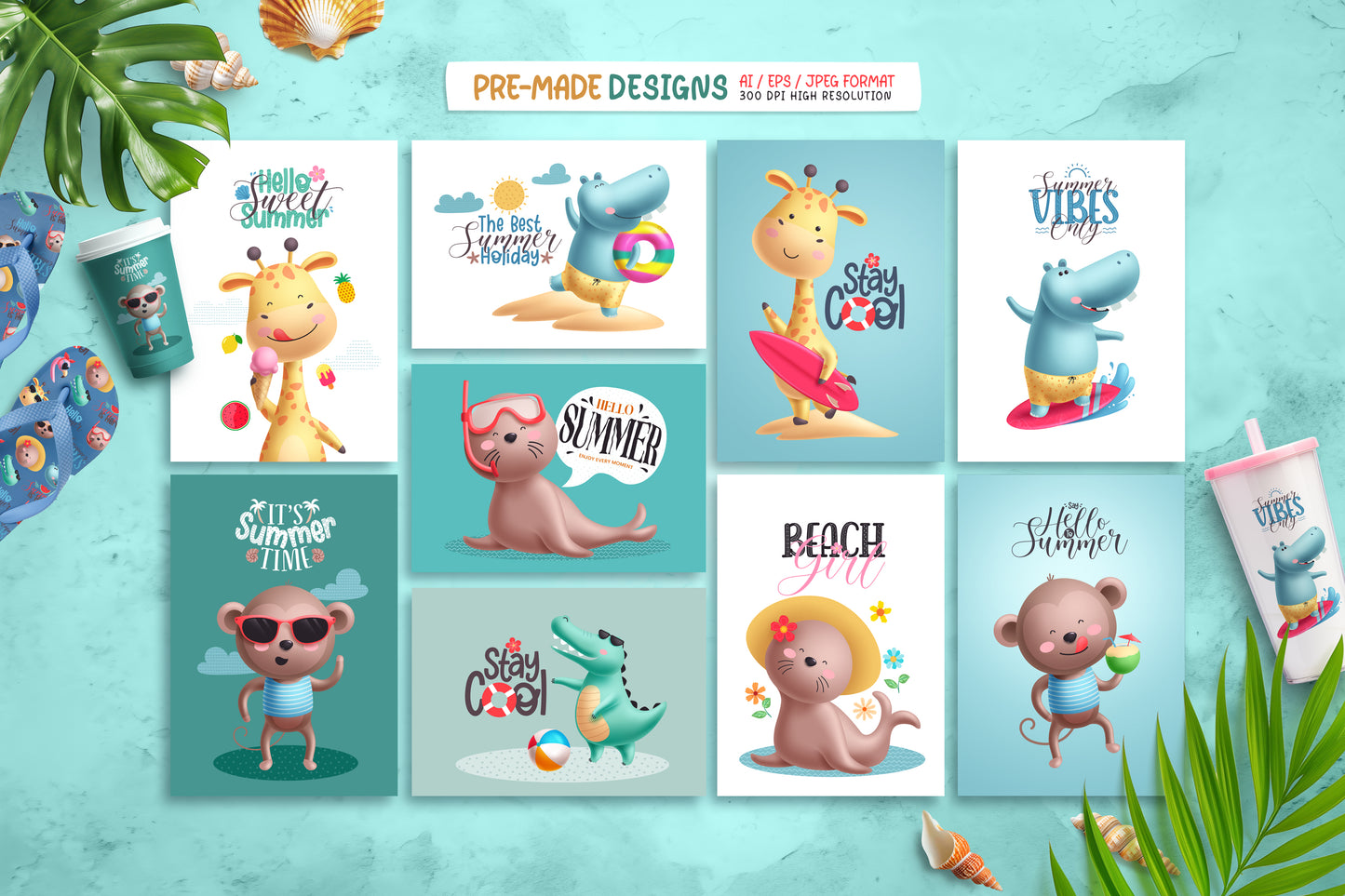Summer Beach Animals Illustration Bundle