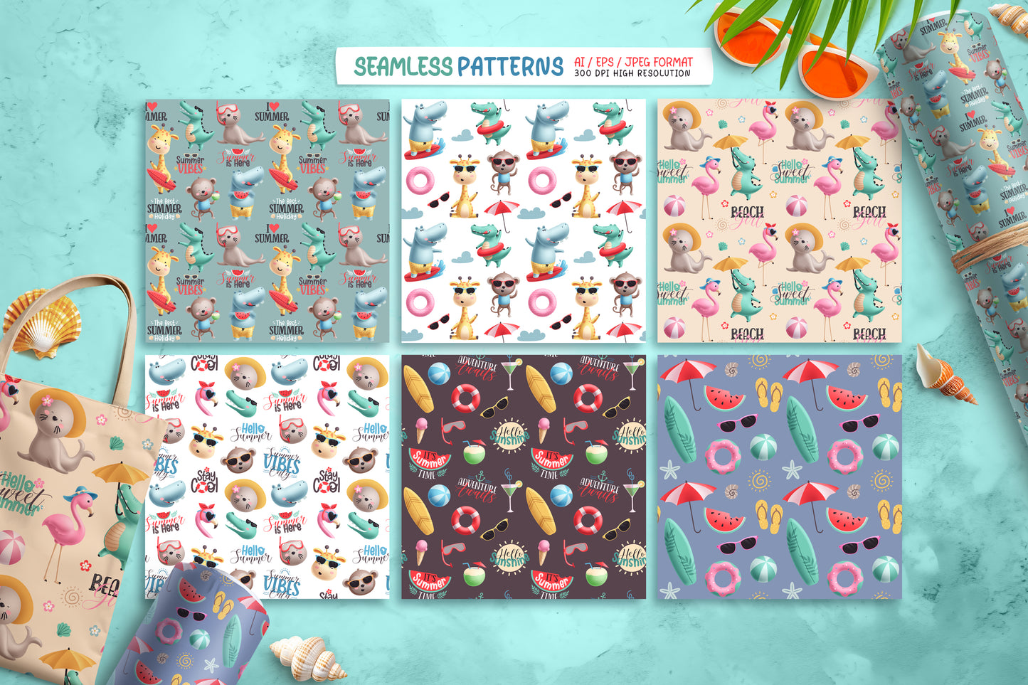 Summer Beach Animals Illustration Bundle