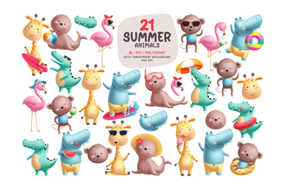 Summer Beach Animals Illustration Bundle