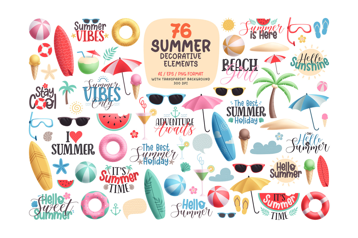 Summer Beach Animals Illustration Bundle