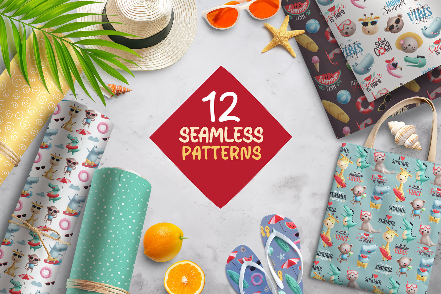 Summer Beach Animals Illustration Bundle