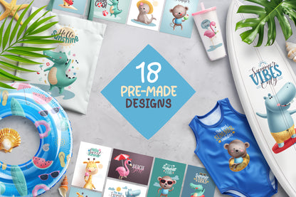 Summer Beach Animals Illustration Bundle