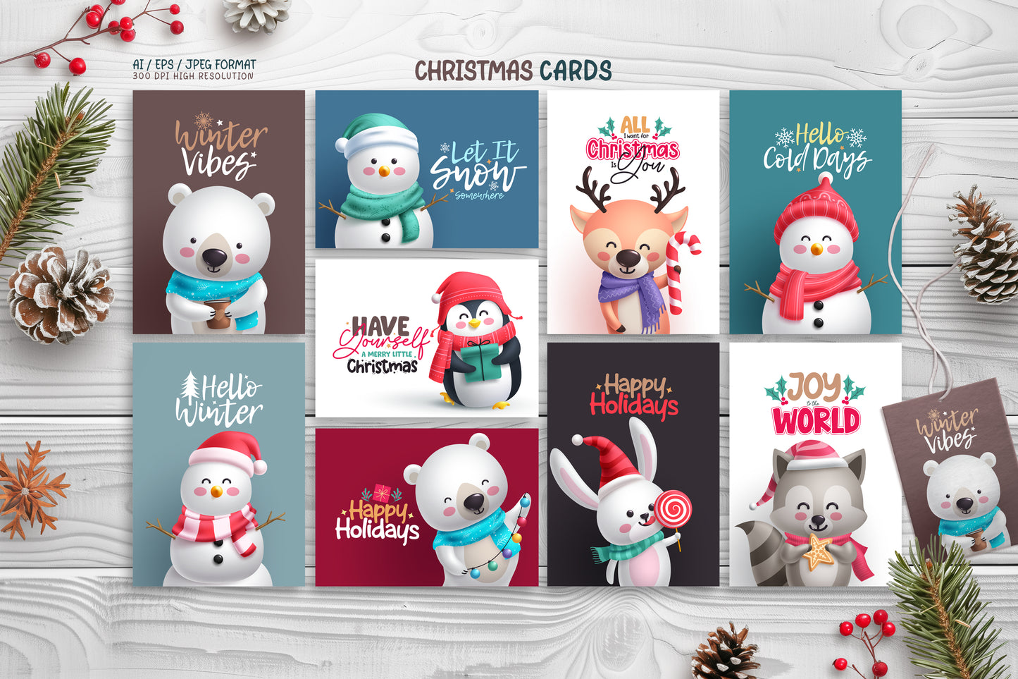 Winter Holiday Animals Illustration Bundle