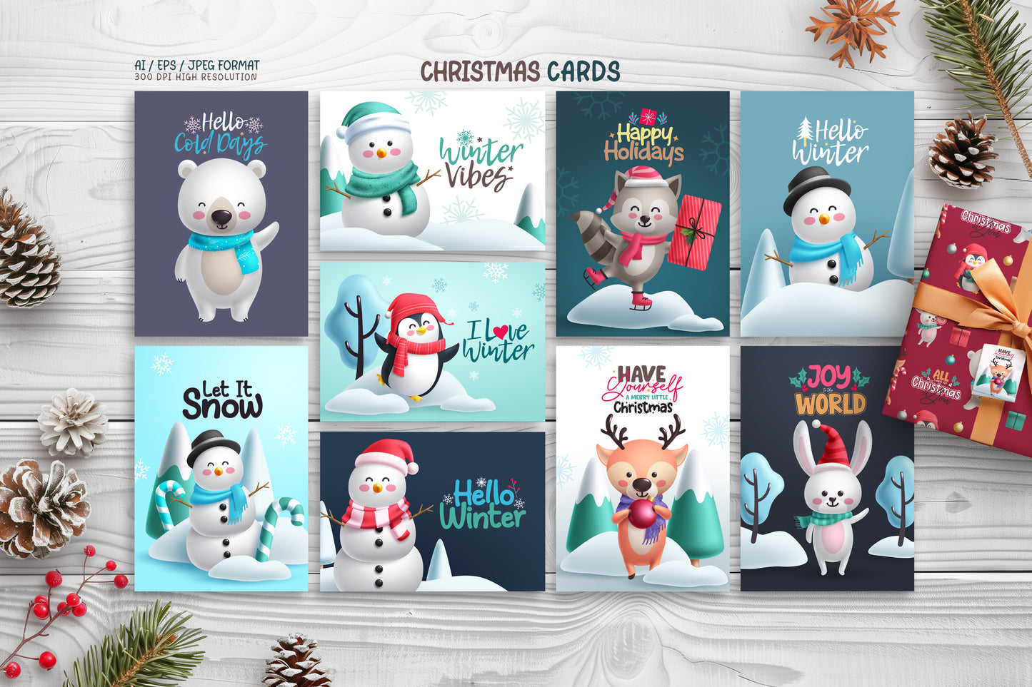 Winter Holiday Animals Illustration Bundle