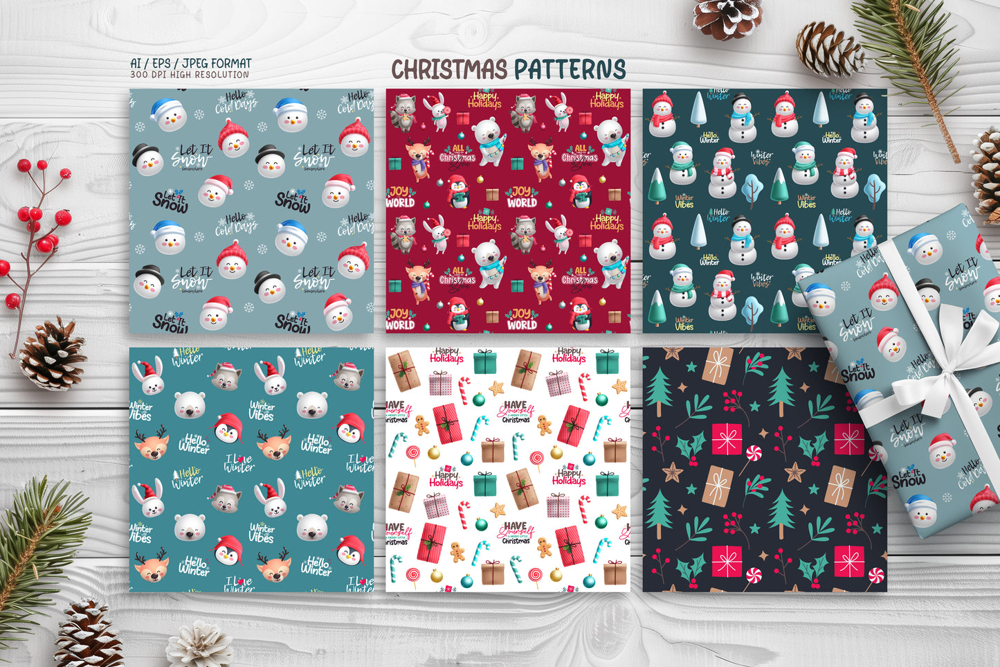 Winter Holiday Animals Illustration Bundle