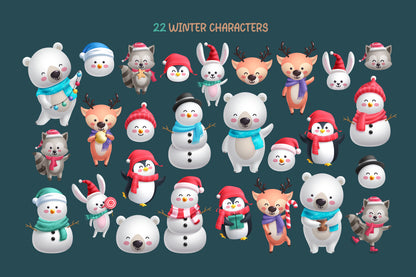 Winter Holiday Animals Illustration Bundle