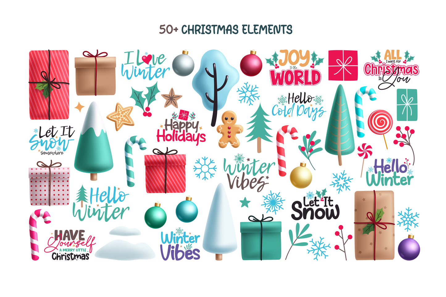 Winter Holiday Animals Illustration Bundle