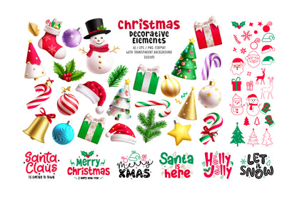 Cute Christmas Santa Claus bundle with a variety of Santa Claus characters, Christmas-themed design elements, seamless patterns and pre-made Christmas cards.