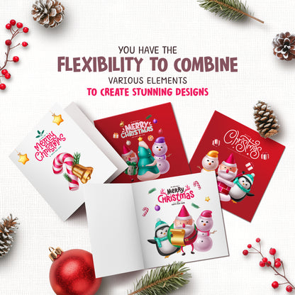 Glossy Christmas PNG Clipart Bundle with Cute Santa Claus