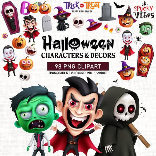 Halloween Clipart Characters PNG Bundle