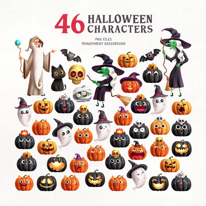 Halloween Pumpkin Clipart PNG Bundle with Halloween Characters