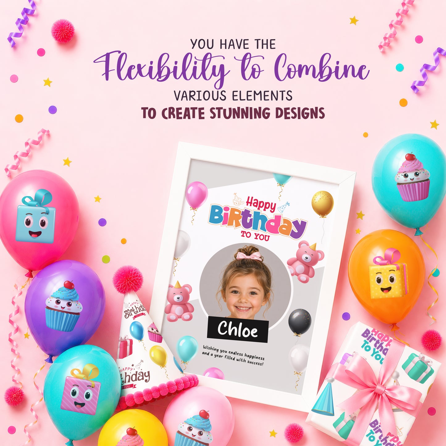 Happy Birthday Clipart PNG Bundle with Gifts and Decors.