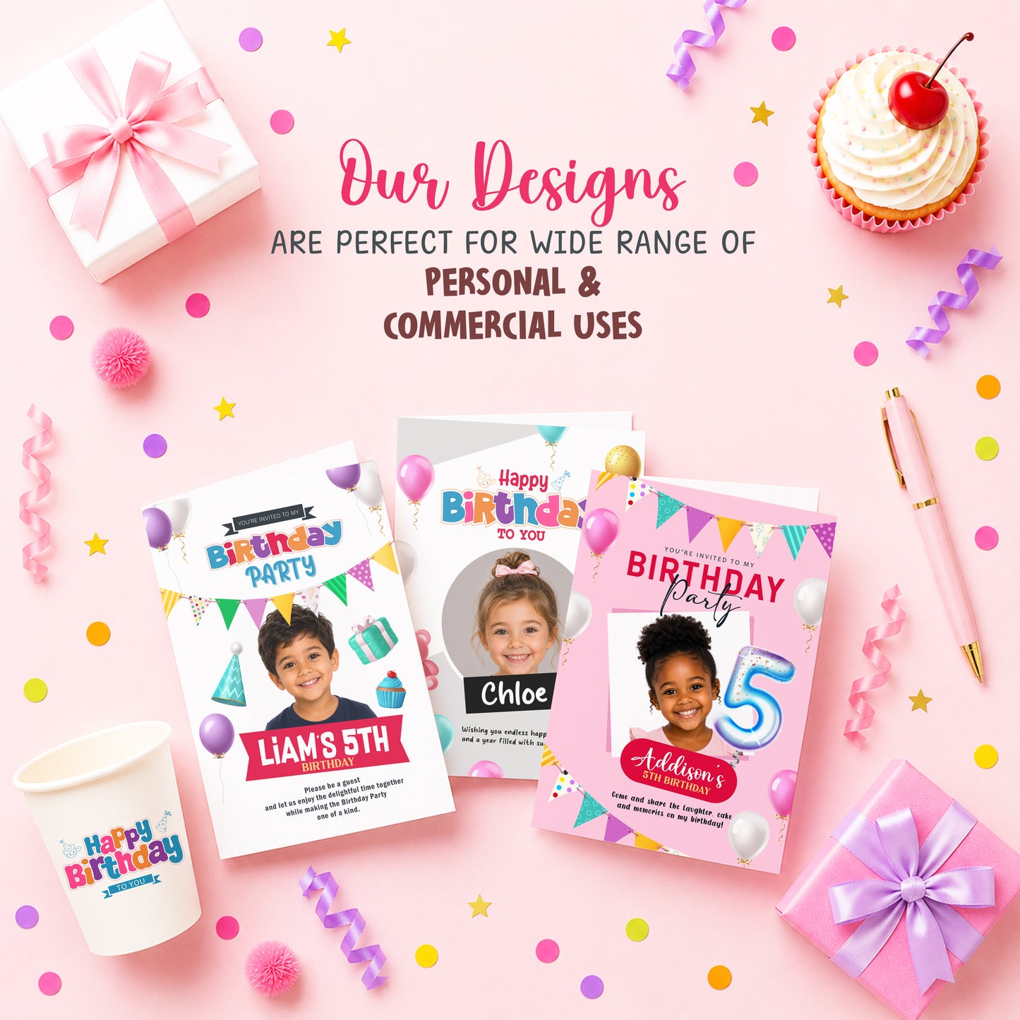 Happy Birthday Clipart PNG Bundle with Gifts and Decors.