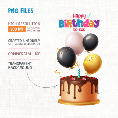 Happy Birthday Clipart PNG Bundle with Gifts and Decors.