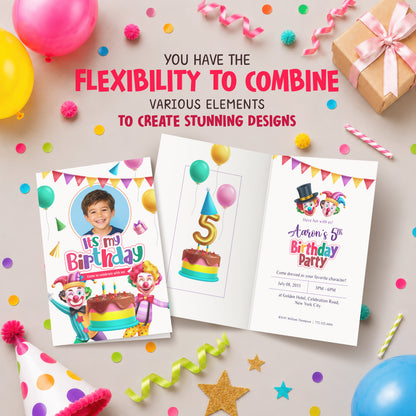Birthday Clown Clipart PNG Bundle with Party Clown and Decors.