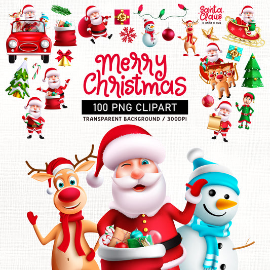 Cute Christmas PNG Clipart with Santa Claus Characters
