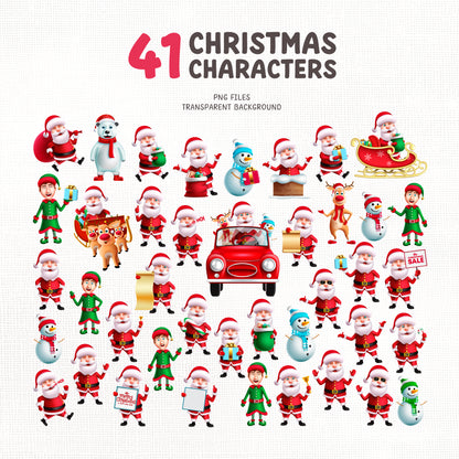 Cute Christmas PNG Clipart with Santa Claus Characters