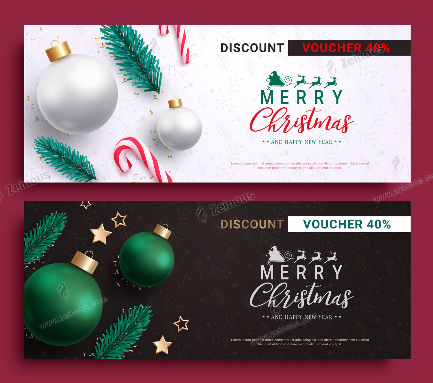 Christmas vouchers vector design set. Merry Christmas discount voucher collection for holiday season gift certificate. Vector illustration voucher coupon lay out.