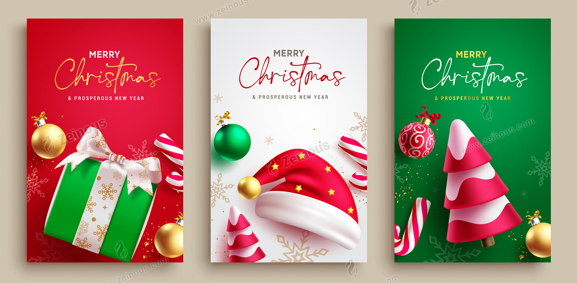 Merry Christmas greeting card vector design set. Christmas and new year holiday season greeting card lay out collection. Vector illustration Xmas celebration postcard.